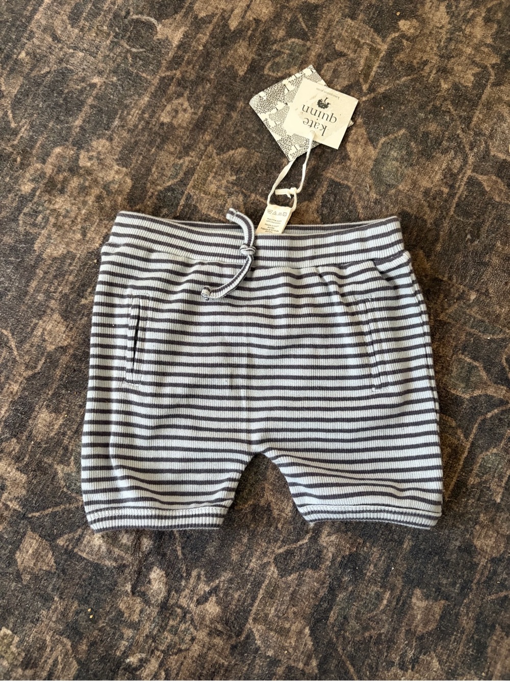 kate quinn Gray &light blue Striped ribbed  Baby Shorts
